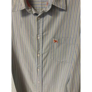 Aeropostale Men's Slim Fit Long Sleeve Blue and Green Striped Button‎ Up Size L